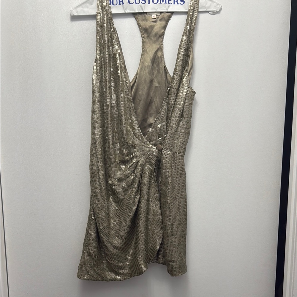 Parker sequinned bronze/gold coloured wrap dress xs